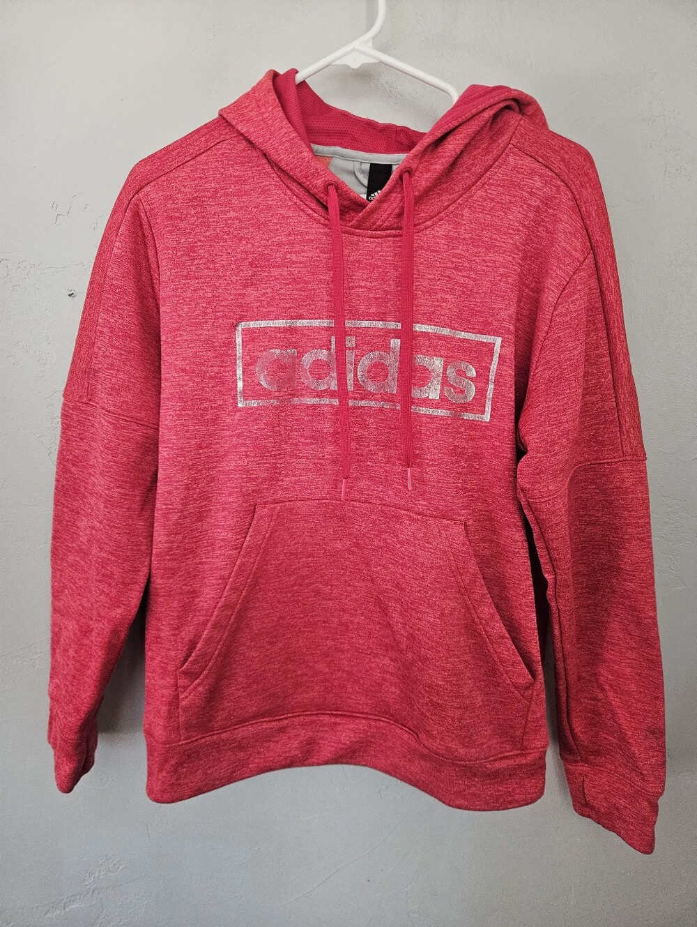 adidas Women's Large Pullover Hoodie Red Heather Silver Logo Sweatshirt Active